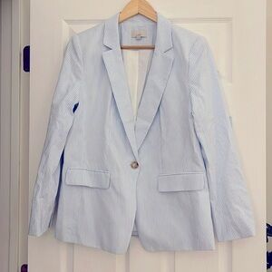 Loft Seersucker Light Blue & White Blazer Size 10